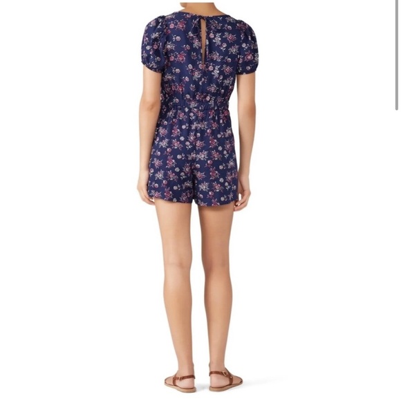 Louna Womens Navy Floral Puff Sleeve Romper Size M - Picture 2 of 6